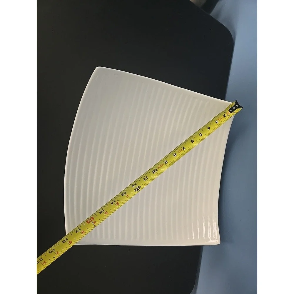 Decorative‎ Platter Tray Footed Square & Curvy White Ceramic 15
